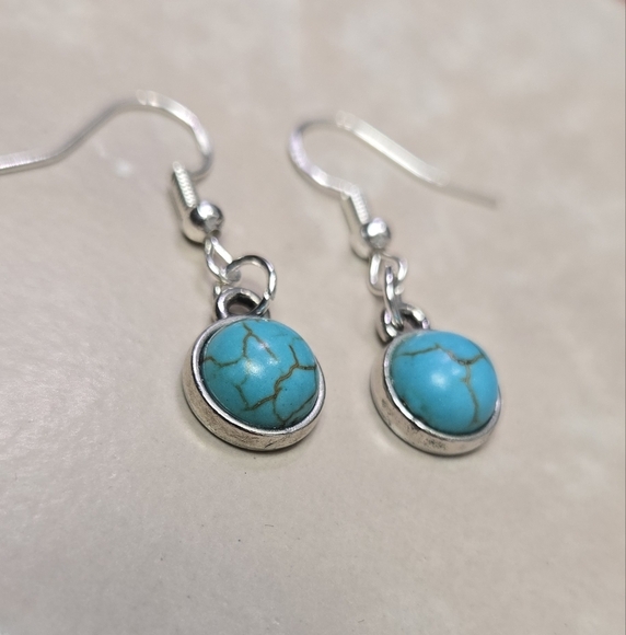 925 Silver Hook Turquoise and Silver Dangle Earrings - Picture 5 of 15